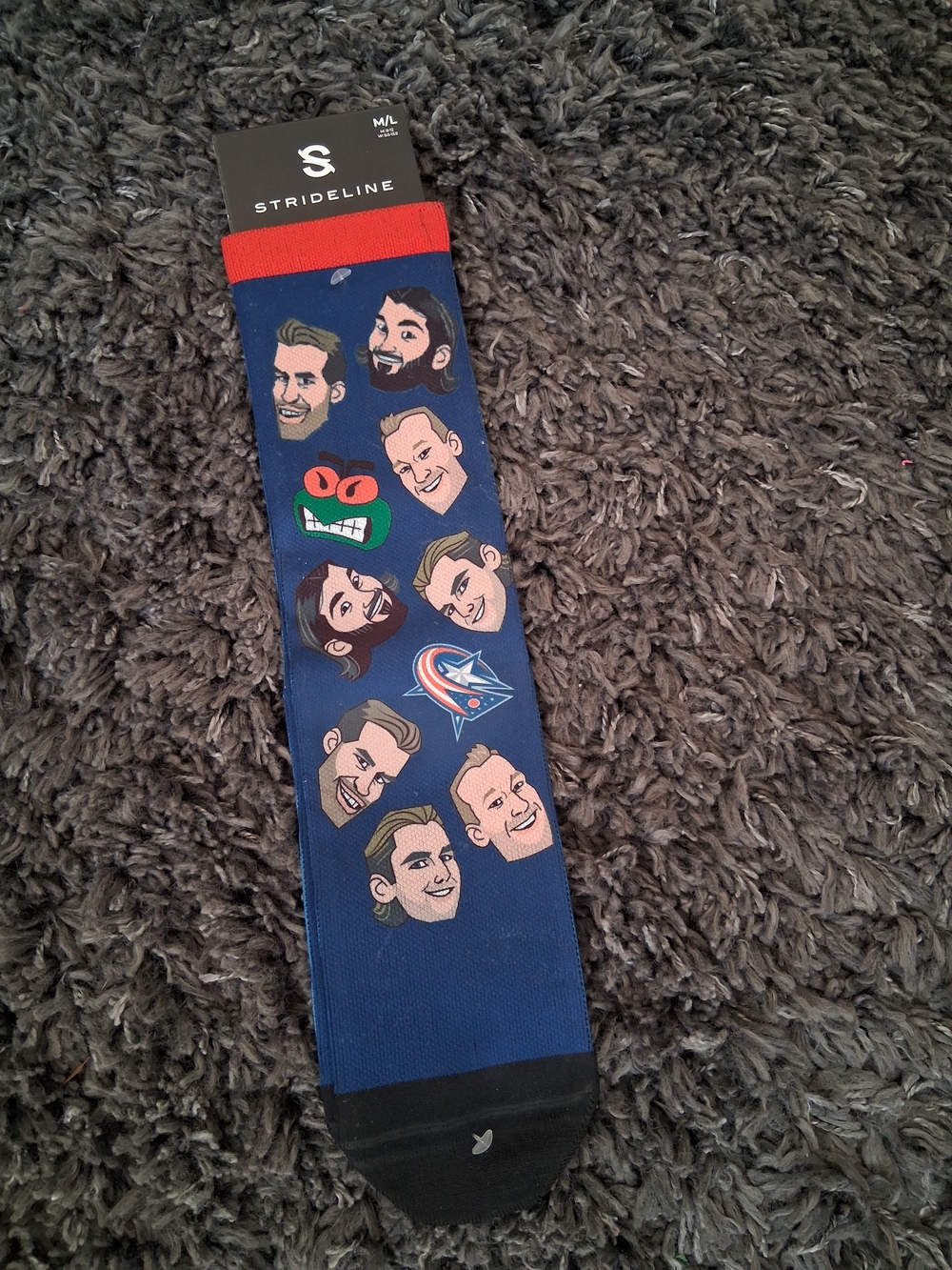 Strideline Men's Navy Crew Socks with Red Cuff and Character Faces